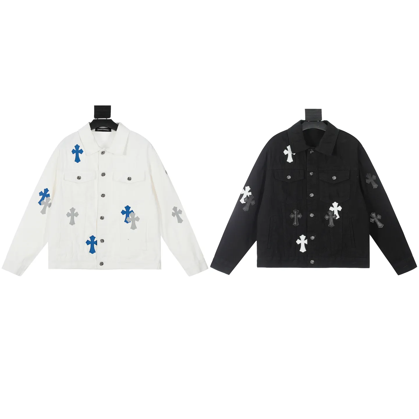 P260 💰 Chrome Hearts Chrome Hearts Cross-Patch Leather Embroidered Shirt Denim Jacket OS version can be worn by both men and women! The fabric is made of twill gauze cotton fabric! The texture is clear and smooth, not easy to wrinkle or fade! The embroidery process is complex and repetitive. There are more than 20 leather labels. It takes 6 repeated embroidery steps to complete the back body. The requirements for the embroidery machine are very strict, and the distance is 45 cm! It won’t work if the spacing is too big, and it won’t work if it’s too small! We make clothes with care, and every detail must be restored one to one! The hardware is all carved and cast, and they are all genuine from the original factory! This piece of clothing consumes a lot of material, with more than 3 meters of material used for one piece of clothing! After the garment is made, it needs to be fixed at high temperature, washed at a water temperature of more than 70 degrees, and softened by adding softener to make the upper body softer and smoother! There is a flap on the sleeve that can be stored into short sleeves! Make it fit that understanding Color: Black White Size: S-M-L-XL